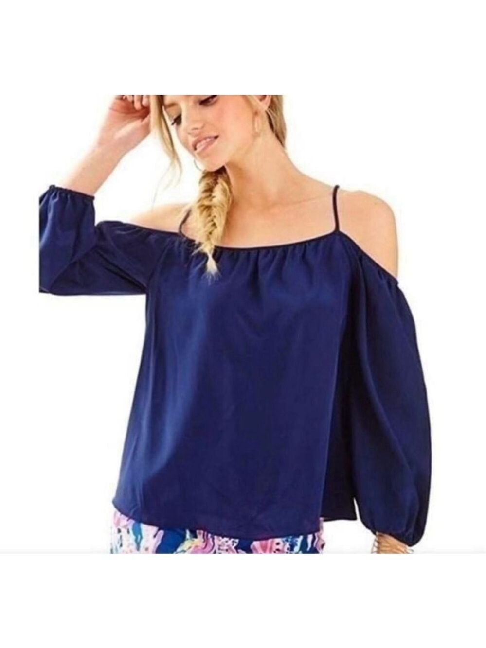 Lilly Pulitzer Navy Silk Candace Blouse XS